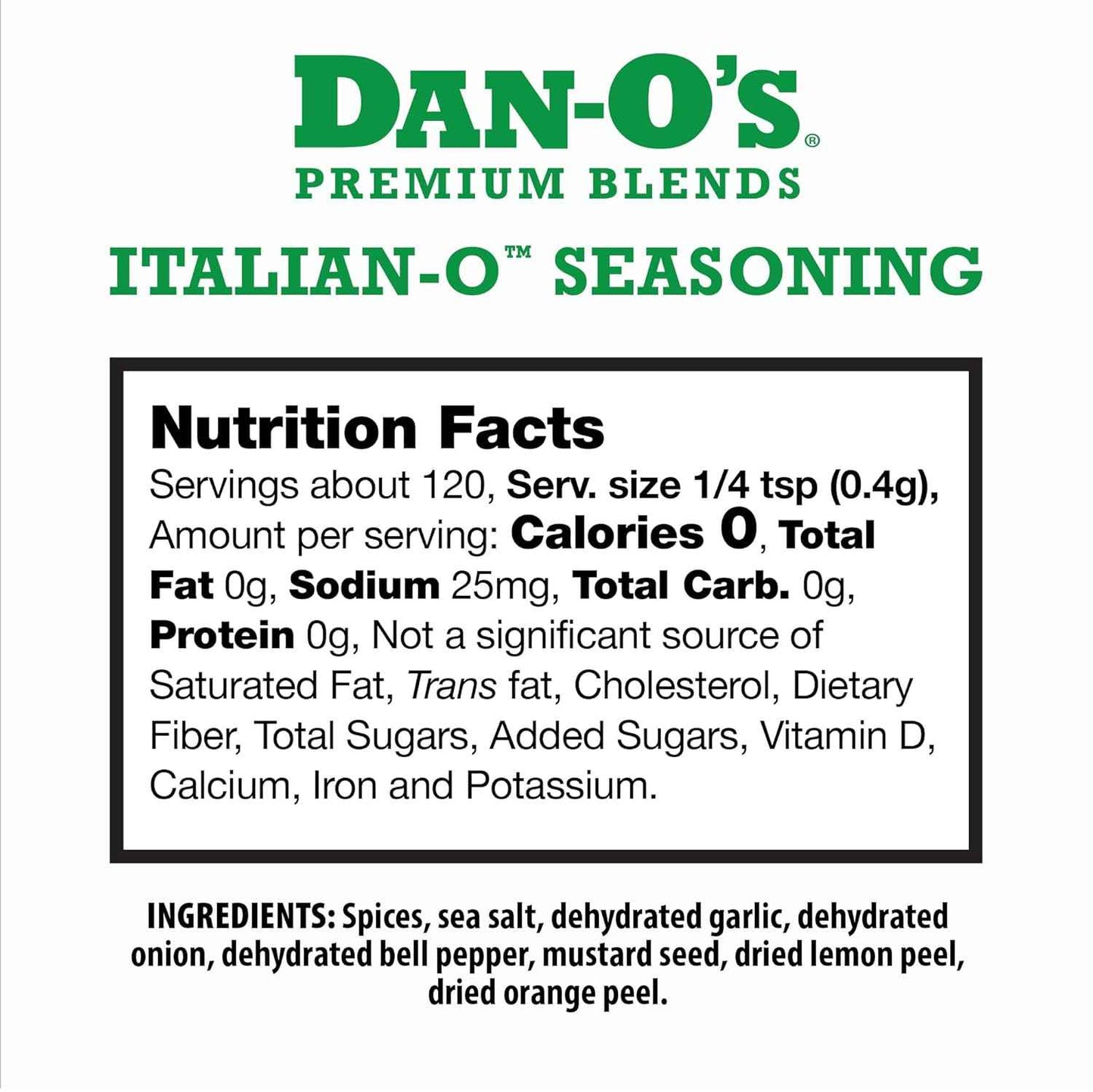 Dan-O's, 1.7 oz Bottle, 2 Pack, for Pasta, Pizza, Salad, Veggies and More, Sugar Free, Zero Calorie, Use this Spice Blend to Craft Meatballs or Pasta Sauce