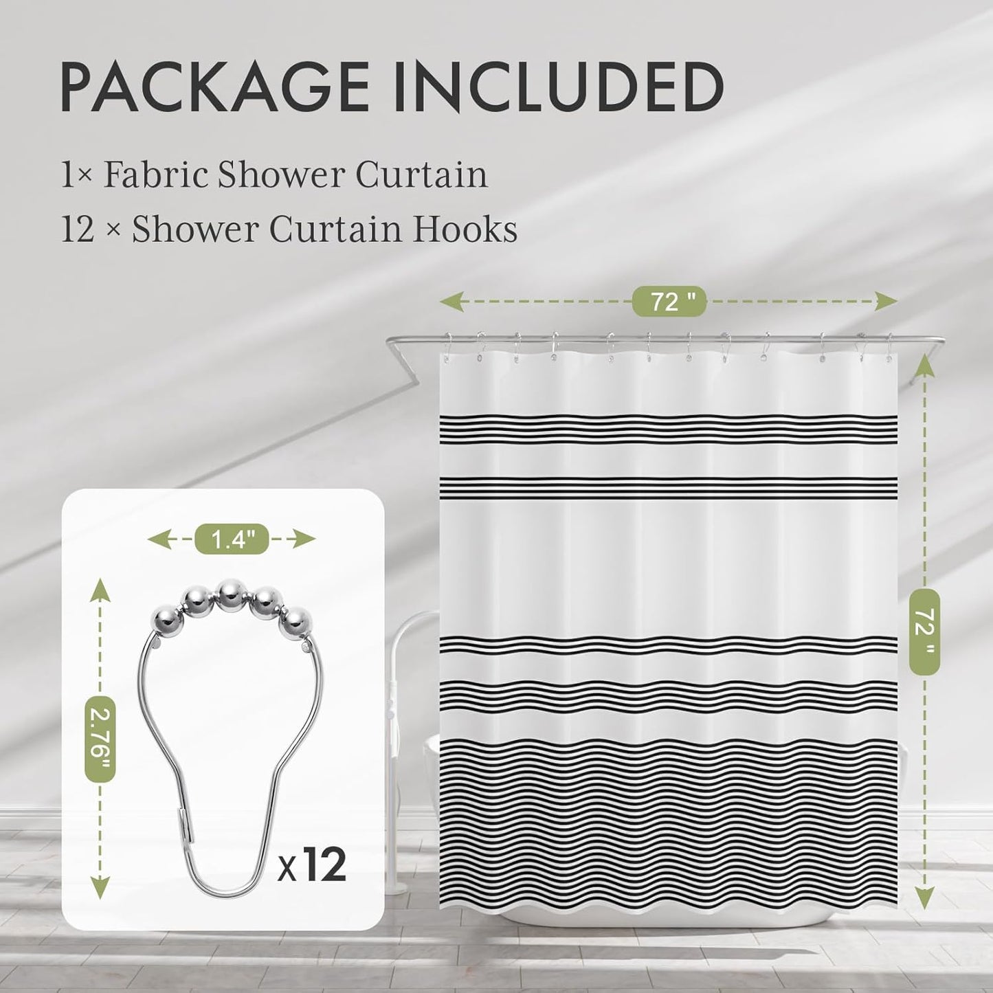 AmazerBath_Shower_Curtain,_Washable_Cloth_Black_Shower_Curtain_Sets_with_12_Shower_Curtain_Hooks,_Fabric_Rustic_Black_and_White_Striped_Curtain,_Farmhouse_Bathroom_Curtains,_72x72_Inches