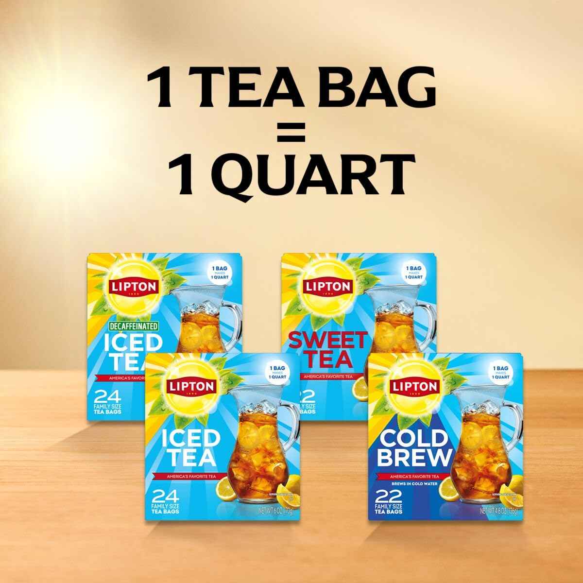 Lipton Cold Brew Black Tea Bags Family Size 6-Pack 132 Total Bags Rainforest Alliance Certified Iced Tea Bags for Smooth Crisp Refreshing Cold Brewing Experience