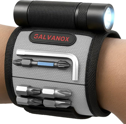 Galvanox_Magnetic_Wristband_with_LED_Flashlight_-_Nylon_Wrist_Magnet_for_Tools,_Screws_and_Nails_with_Adjustable_Work_Light_-_Great_Gift_for_Men,_Father,_Handyman_(Black)