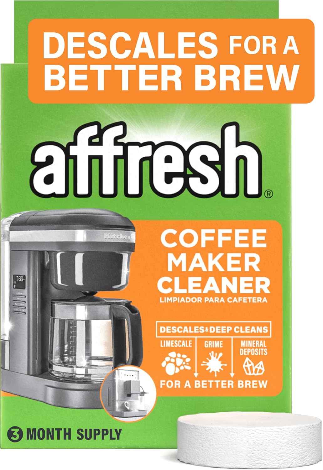 Affresh Coffee Maker Cleaner, for Multi Cup Drip, Pod, Single Serve and Espresso, Descales & Cleans Limescale & Mineral Deposits