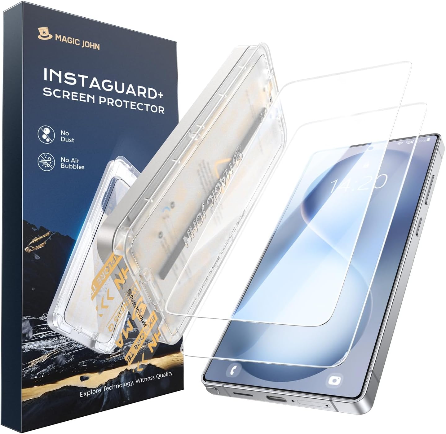 MAGIC_JOHN_2PACK_3rd_Gen_for_Samsung_Galaxy_S26_Ultra_Screen_Protector,_One-Pull_Easy_Install,_Smooth_Touch,_Auto-Align_Screen,_Support_Fingerprint_Unlock,_9H_Glass,_Anti-Scratch