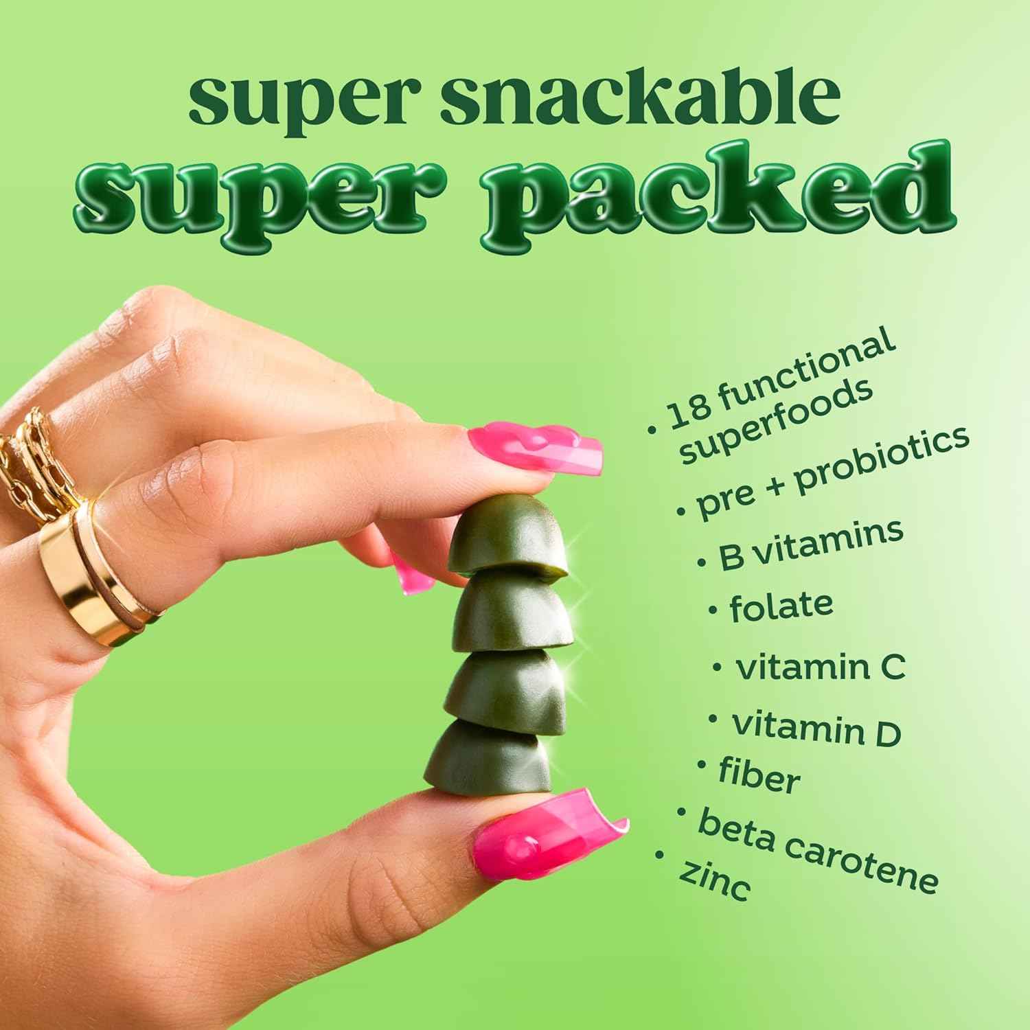 Bloom Super Greens Gummies, Daily Greens Superfood Fiber Gummies with Fruits, Vegetables, Vitamins & Minerals for Digestive & Gut Health, Bloating Support, Strawberry Kiwi, 12 Servings (48 Total)