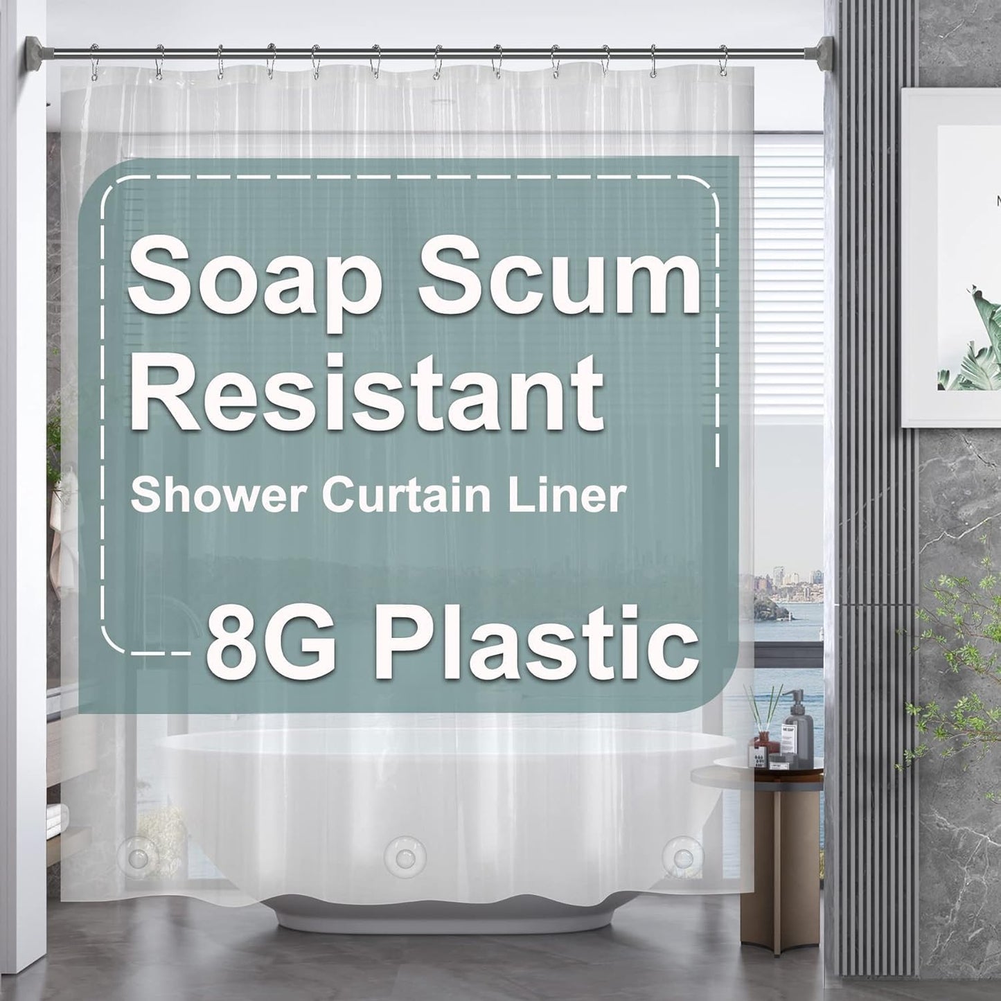 AmazerBath_Plastic_Shower_Curtain_Clear_Premium_PEVA,_Clear_Shower_Curtain_Heavy_Duty_8G,_Weighted_Shower_Curtains_for_Bathroom_Accessories_with_3_Big_Stones_and_12_Rustproof_Grommets,_72x72_Inches