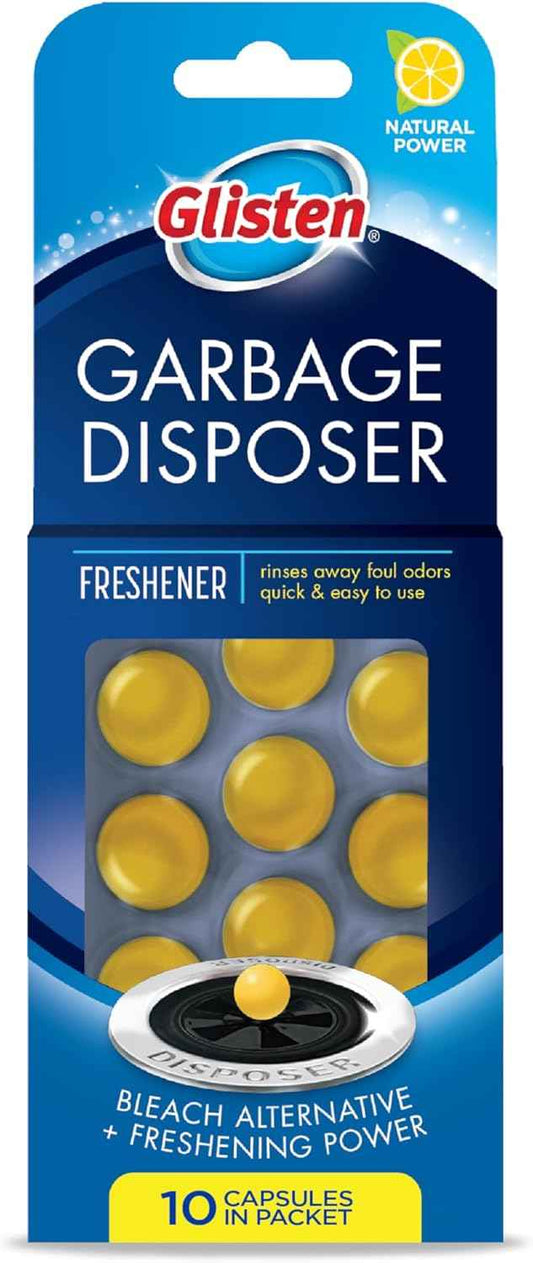 Glisten Garbage Disposer Freshener, Sink Disposal Odor Eliminator, Quick and Easy-to-Use, Lemon Scent