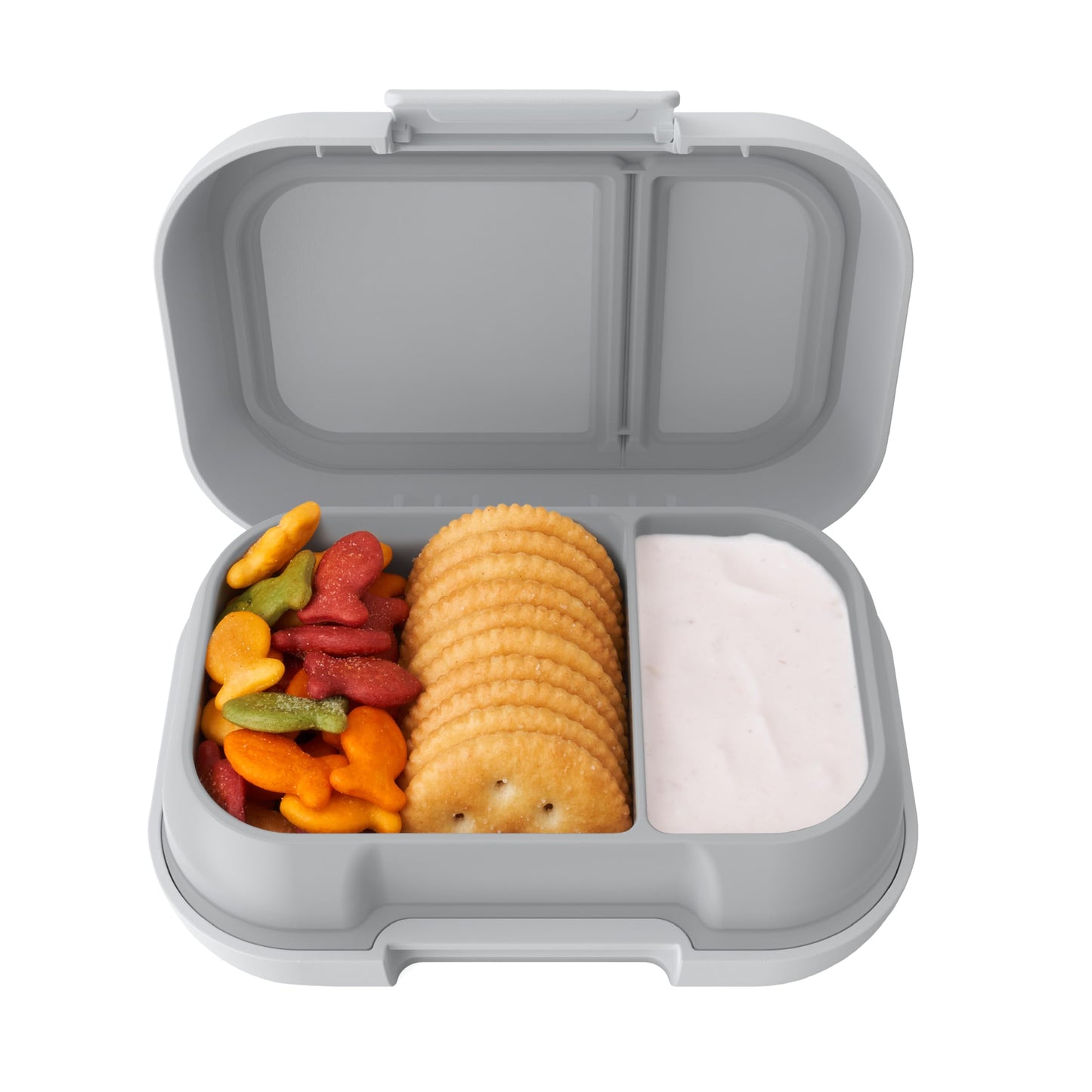 Bentgo Kids Snack - 2 Compartment Leak-Proof Bento Box Container for Snacks and Small Meals, Easy-Open Latch, Dishwasher Safe, BPA-Free for School, Daycare, &amp;amp; Sports - Ideal for Ages 3+ (Gray)