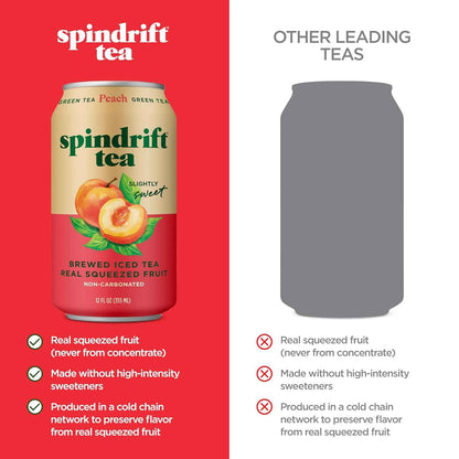 Spindrift Brewed Iced Tea, Made with Real Squeezed Fruit, No Carbonation, Slightly Sweet, 12 Fl Oz Cans