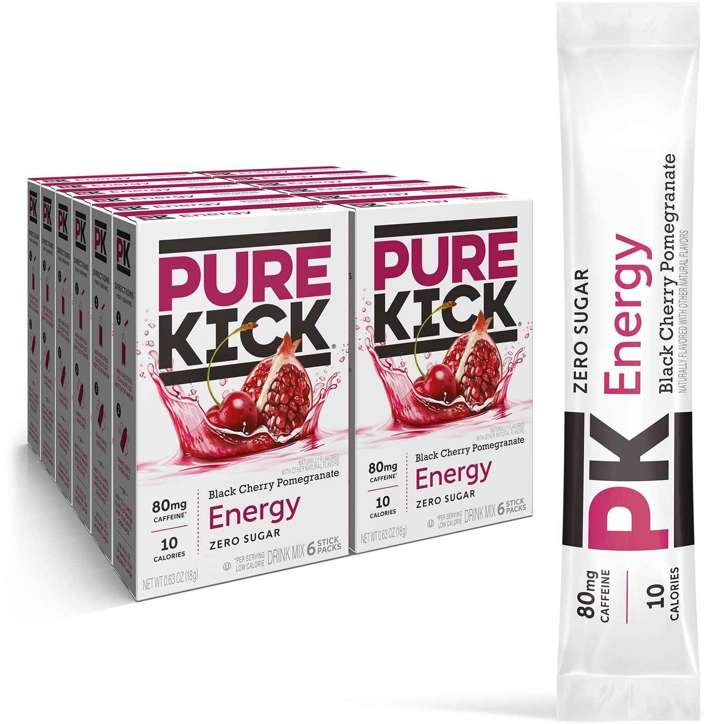 PURE KICK Energy Singles To Go Drink Mix, Includes 12 Boxes with 6 Packets in each Box, 72 Total Packets