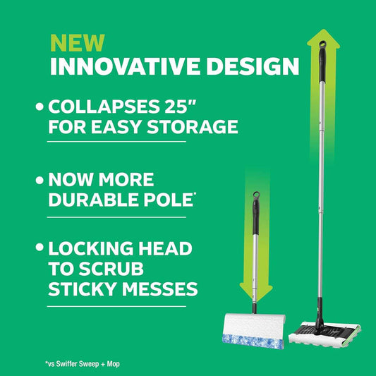 Swiffer 2-in-1 Multi-Surface Kit for Floor Cleaning, Includes 1 Sweeper Device, Dry Sweeping + Wet Mopping Heavy Duty Cloths