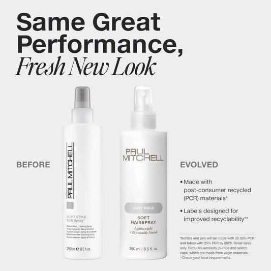 Paul Mitchell Soft Hairspray, Lightweight, Soft Hold + Brushable Finish, For All Hair Types