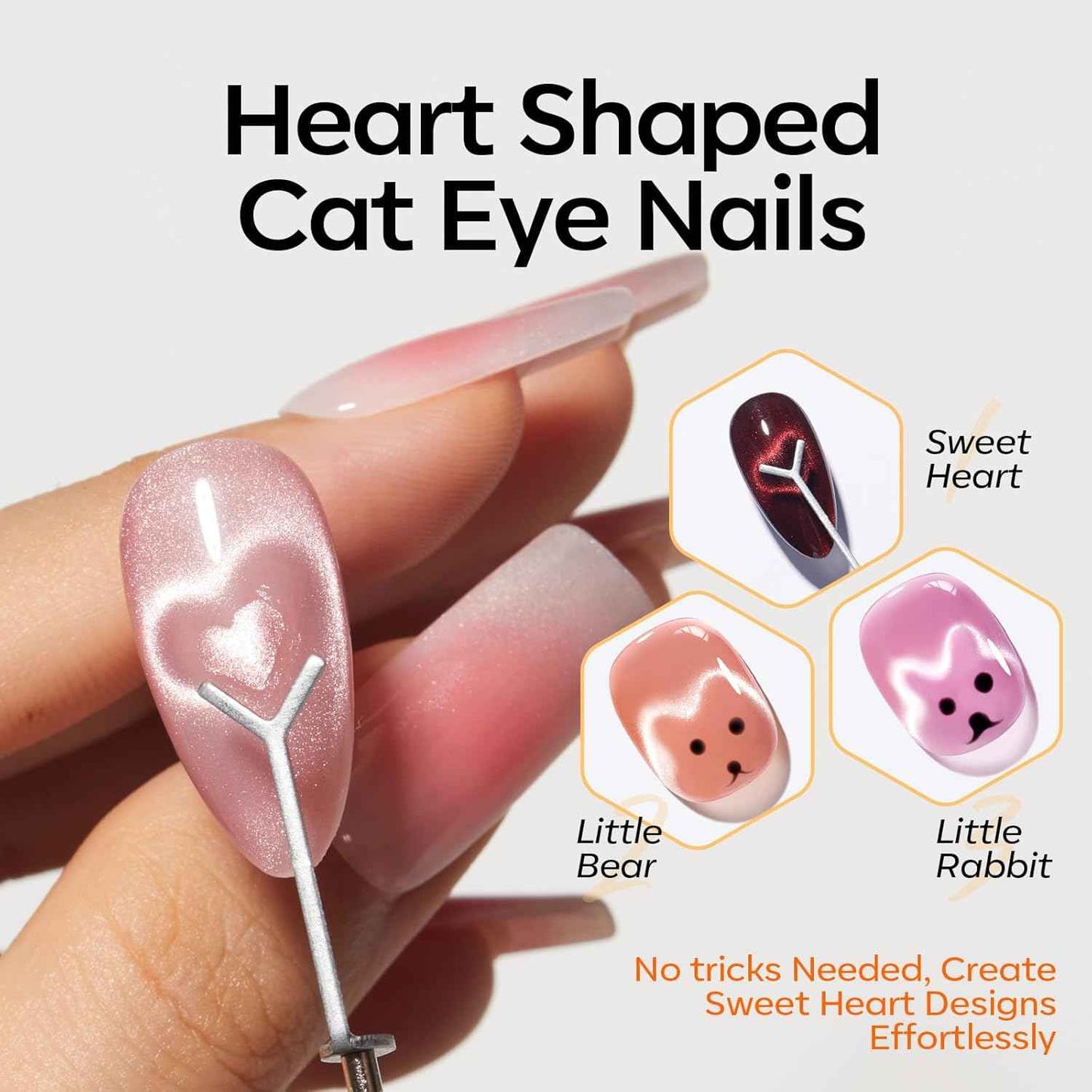 modelones Cat Eye Magnet Set, Heart Nail Art Tool Strong Magnetic Pen Double Head Round Magnets Stick Wand Diverse French Moon Floral Cateye Effect DIY Professional Manicure Gift for Women