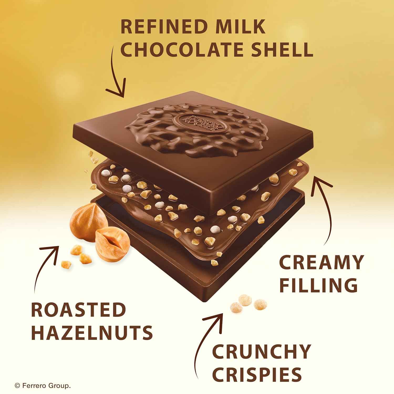 Ferrero Rocher Premium Milk Hazelnut chocolate squares, Individually Wrapped Chocolates, Great for Sharing or Gifting, 60 Pack, 3.7 oz Each