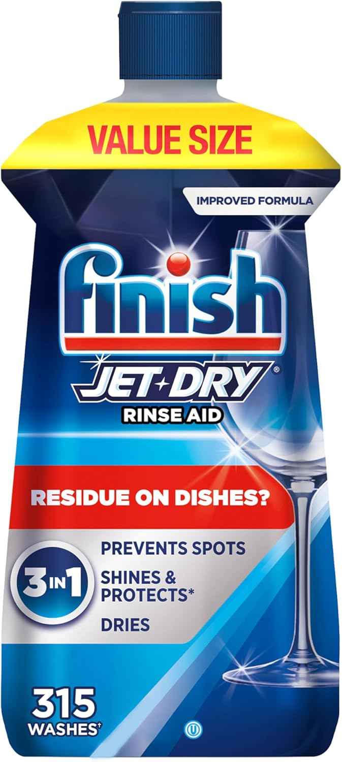 Finish Jet-Dry Dishwasher Rinse Aid, Compatible with Dishwasher Detergent, Prevents Spots & Residues, Dries, Shine & Protects