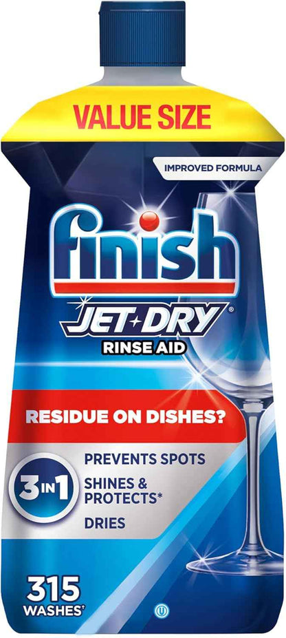 Finish Jet-Dry Dishwasher Rinse Aid, Compatible with Dishwasher Detergent, Prevents Spots & Residues, Dries, Shine & Protects