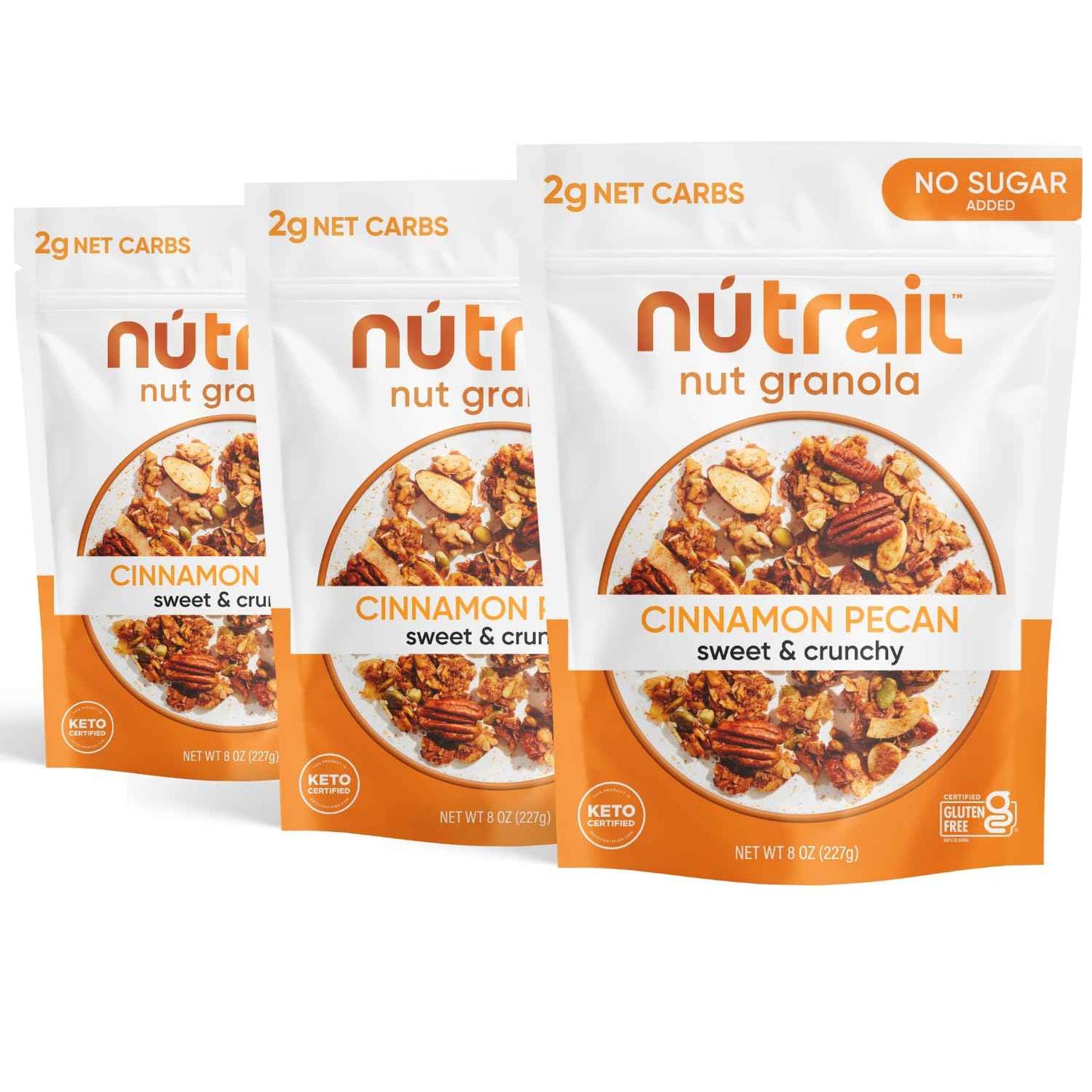 NuTrail Nut Granola Cereal, Cinnamon Pecan, No Sugar Added, Gluten Free, Grain Free, Keto, Low Carb, Healthy Breakfast 8 oz