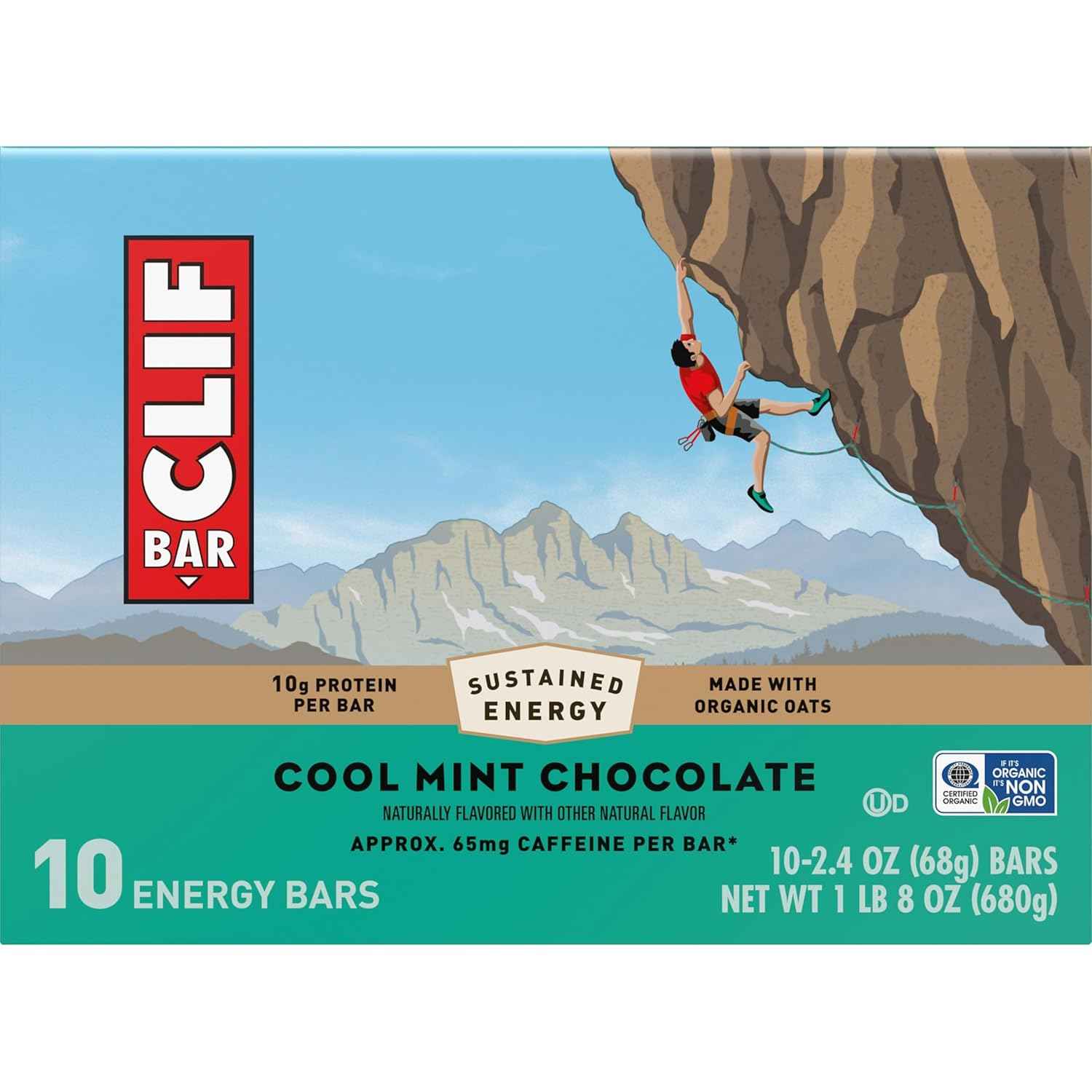 CLIF BAR - Energy Protein Bars - Cool Mint Chocolate with Caffeine - Made with Organic Oats - Energy Bars - Non-GMO