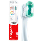 Colgate Total Active Prevention Foaming Clean Toothbrushes, Medium Bristle Toothbrush Pack for Plaque Removal, Helps Reach Deeper Along The Gumline and Between Teeth, White, 2 Pack