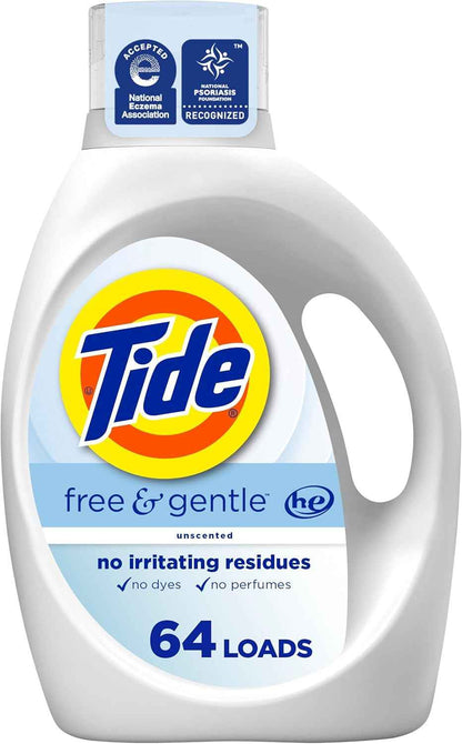 Tide Free & Gentle Liquid Laundry Detergent, Tide Laundry Detergent, Clean Laundry Detergent