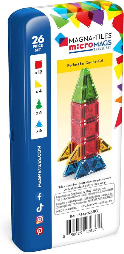 Magna-Tiles microMAGS 26-Piece Travel Magnetic Construction Set – Bold Colors, The Magnetic Building Brand