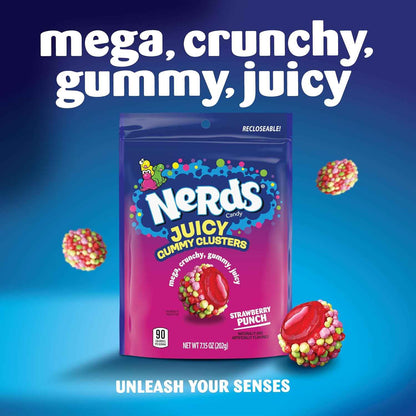 NERDS Juicy Gummy Clusters, Juicy and Gummy Candy, 1 Stand Up Bag, for Snacking and Sharing, 7.15 oz