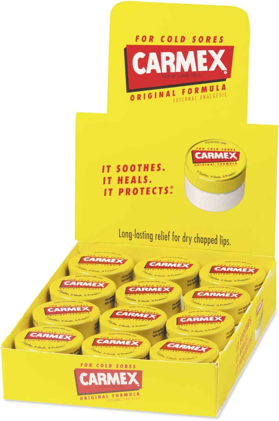Carmex Moisturizing Lip Balm, Original Flavor, 0.25 oz Jar, 12/Box