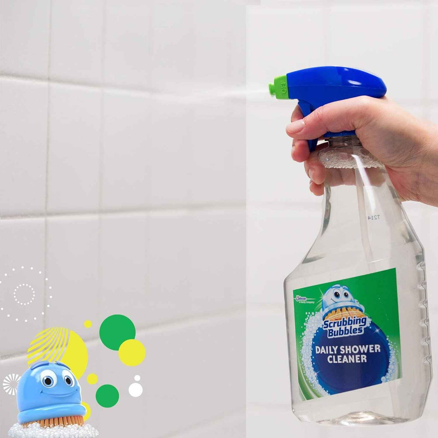 Scrubbing Bubbles Daily Shower and Cleaner Spray, Removes Mildew, Mold, and Soap Scum on Showers, Bathroom Floors & Tiles, Rainshower Scent, 32oz