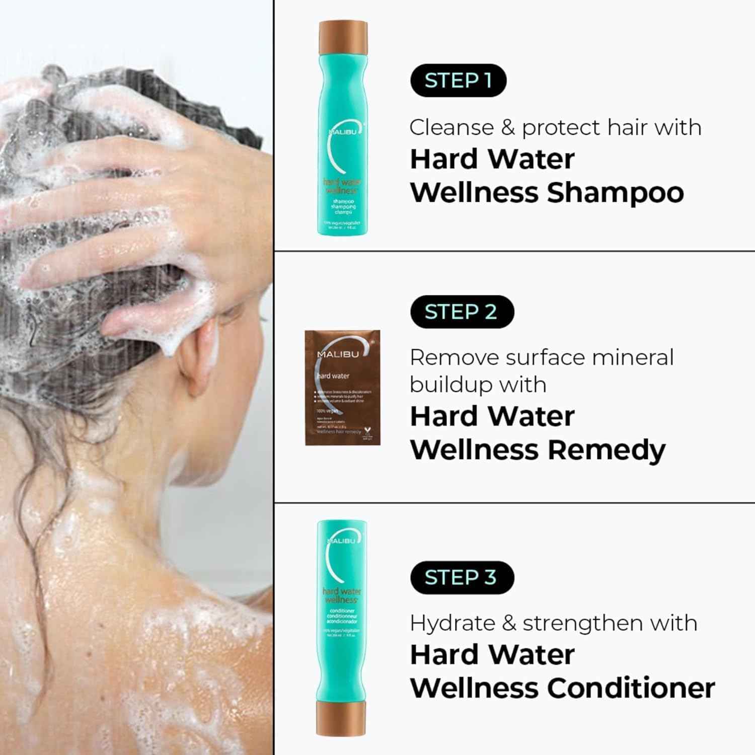Malibu C Hard Water Wellness Remedy - Hard Water Shampoo, Conditioner & Hair Mask Packets for Removing Deposits and Impurities - Hydrating Hair Care Set (6 Ct)