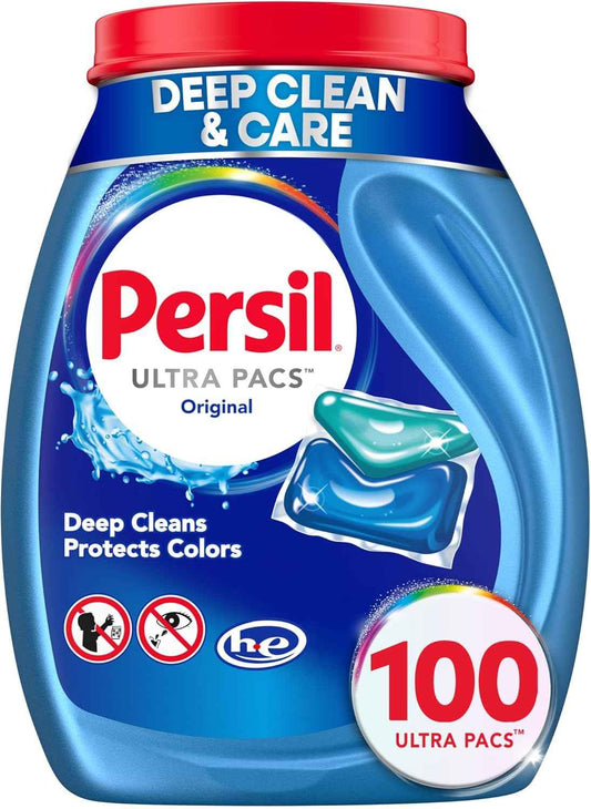 Persil Ultra Pacs Original Everyday Clean Laundry Detergent, No Mess, Single-Dose Laundry Soap, Deep Clean Fabric Care for Colors & Whites, All Water Temperatures, HE Safe