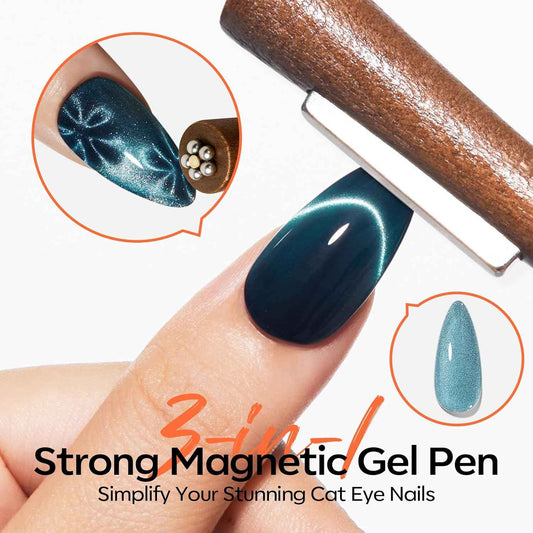 modelones Cat Eye Magnet Set, Heart French Cateye Gel Polish Nail Tools Kit Dual-Head 3 IN One Magnets Pen Heart Round Square Flower Glassy Moon Multi Effect Nail Art Designs Home DIY Salon Use