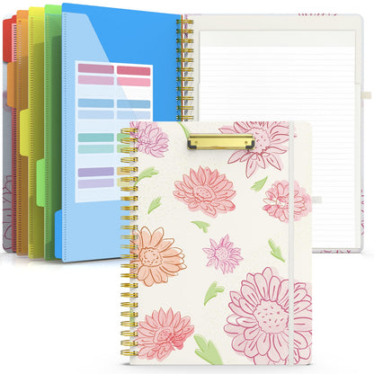 Sooez Clipboard Folio with Refillable Notepad, Folder with 10 Storage Pockets for Letter Size, Spiral Clipboard Notebook, Cute Portfolio for School, Office &amp;amp; Nursing