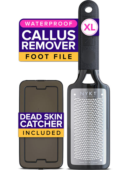 RUSTPROOF Foot File Callus Remover for Feet with Skin Catcher (XL Size) NYK1 MEGAFILE Foot Callus Remover for Wet &amp;amp; Dry Use - High-Performance Feet Scrubber with Textured Grip for Non-Slip Control
