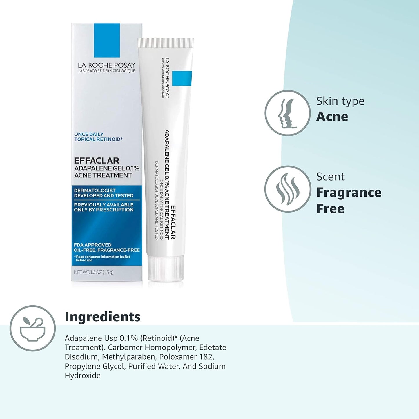 La_Roche-Posay_Effaclar_Adapalene_Gel_0.1%_Acne_Treatment,_Retinoid_Cream,_Acne_Medication_Gel_for_Blackheads_&_Whiteheads,_Oil_Free,_Helps_Clear_and_Prevent_Blemishes_&_Clogged_Pores