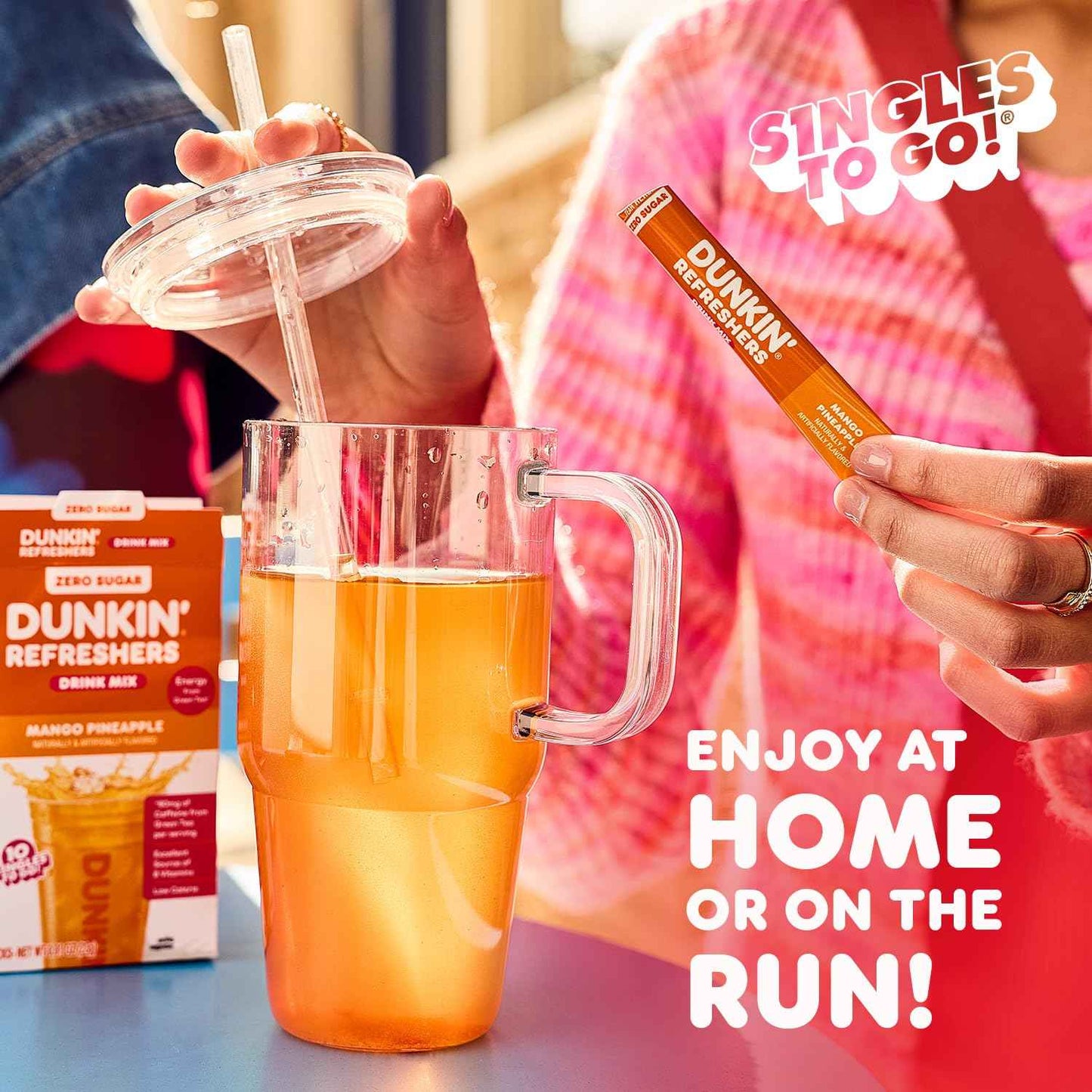 Dunkin’ Zero Sugar Refreshers Singles To Go! Powdered drink mix packets, 30 Ct Variety Pack, 30 Single serve Packets per Box (30 servings), Energy from Green Tea, aspartame-free, no synthetic colors, naturally and artificially flavored, just add water