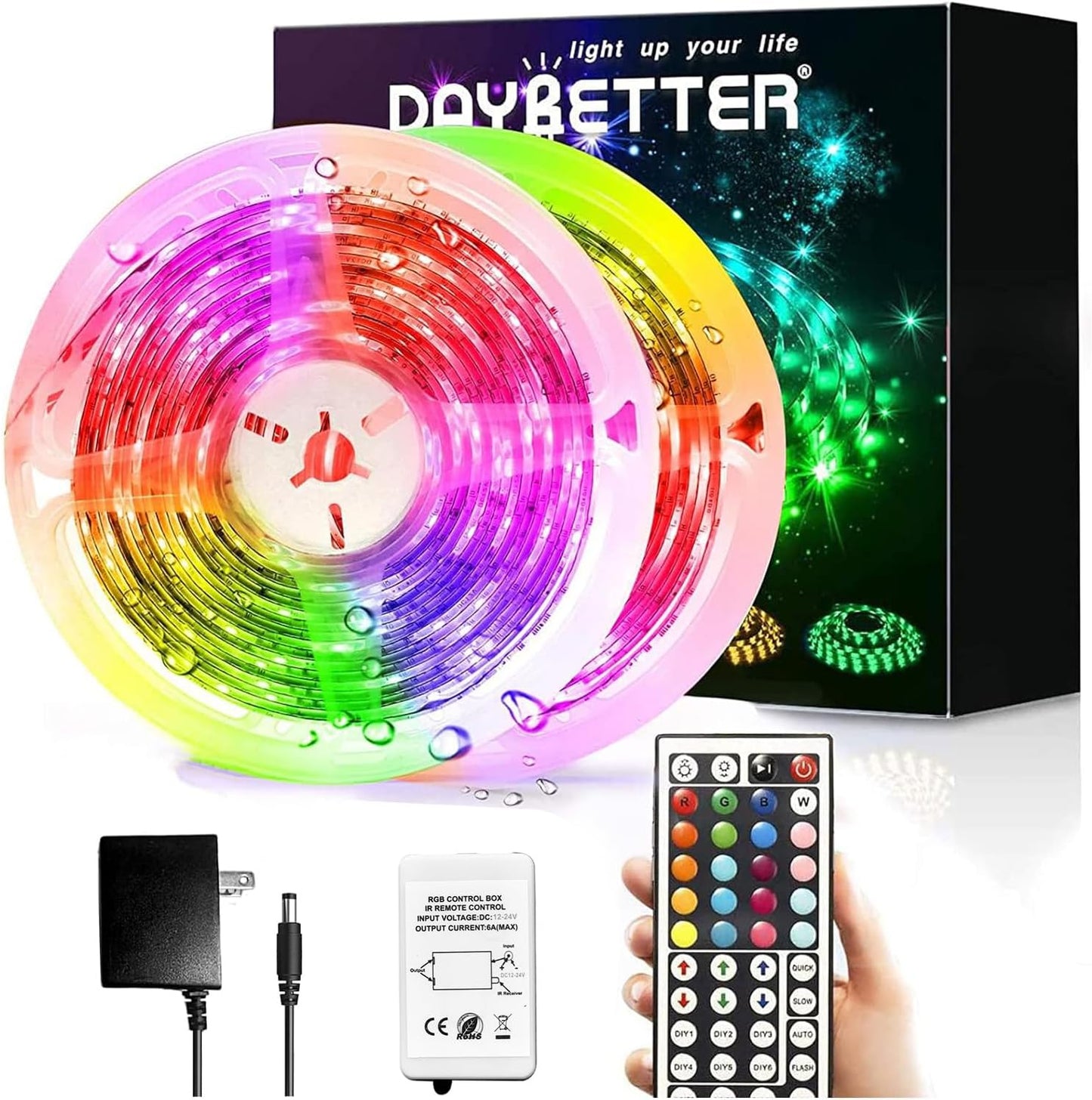DAYBETTER_Led_Strip_Lights_Waterproof,_16.4ft/32.8ft/50ft/65.6ft_Led_Tape_Lights_Color_Changing_LEDs_Light_Strips_Kit_with_44_Keys_Ir_Remote_Controller_and_12v_Power_Supply_for_Indoor_Outdoor_Use