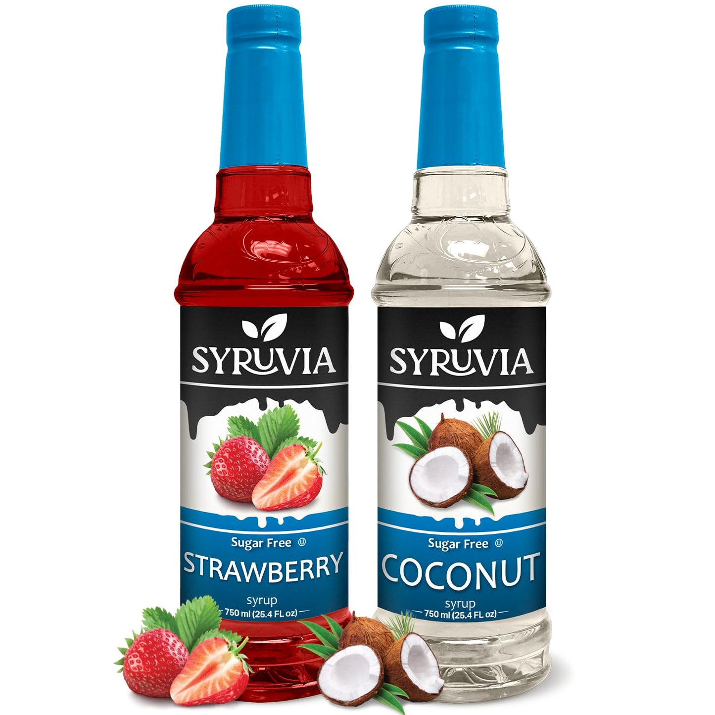 Syruvia Sugar-Free Fruit Flavors Variety Pack Strawberry &amp;amp; Coconut Syrup - 0 Calorie - for Tea, Italian Sodas, Beverages, Desserts, Ice Cream, Cocktails &amp;amp; Mocktails, Kosher, 25.4 fl oz. (2-Pack)