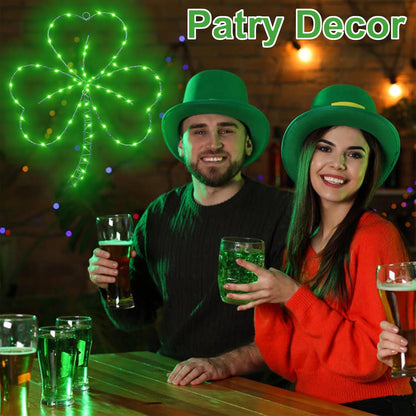 YAOZHOU_St_Patricks_Day_Decorations,Irish_Shamrock_LED_Window_Lights,13.2IN_58LED_Green_Iron_Frame_Silhouette_Clover_Lights,_USB_Powered_Remote_Control,_Wall_Indoor_Party_Favors_Accessories_(1PACK)