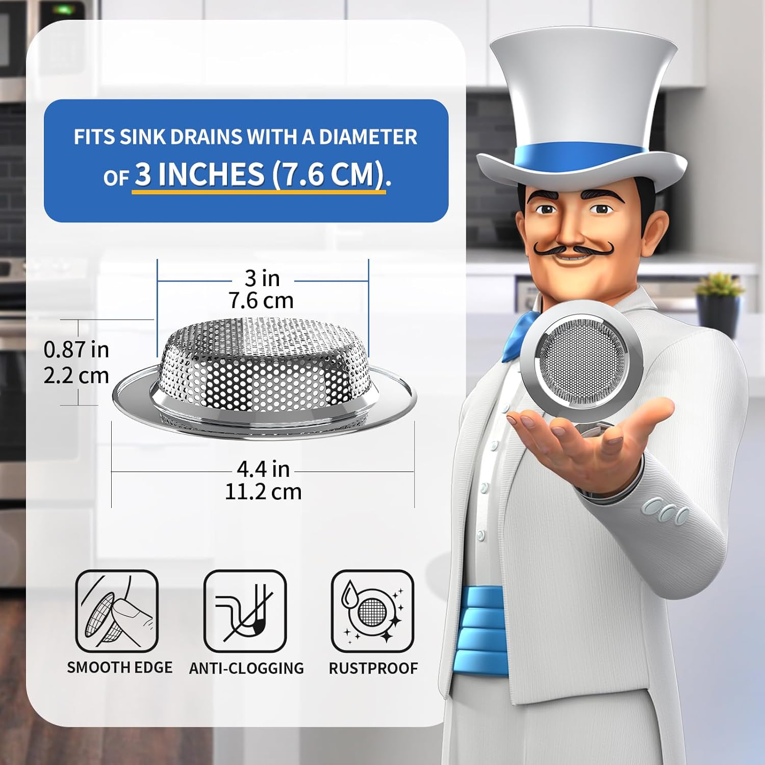 MR.SIGA_Kitchen_Sink_Strainer,_Stainless_Steel_Sink_Drain_Strainer,_Dishwasher_Safe,_Outer_Diameter_4.4_inch/11.2cm,_Inner_Diameter_3_inch/7.6cm,_Pack_of_3