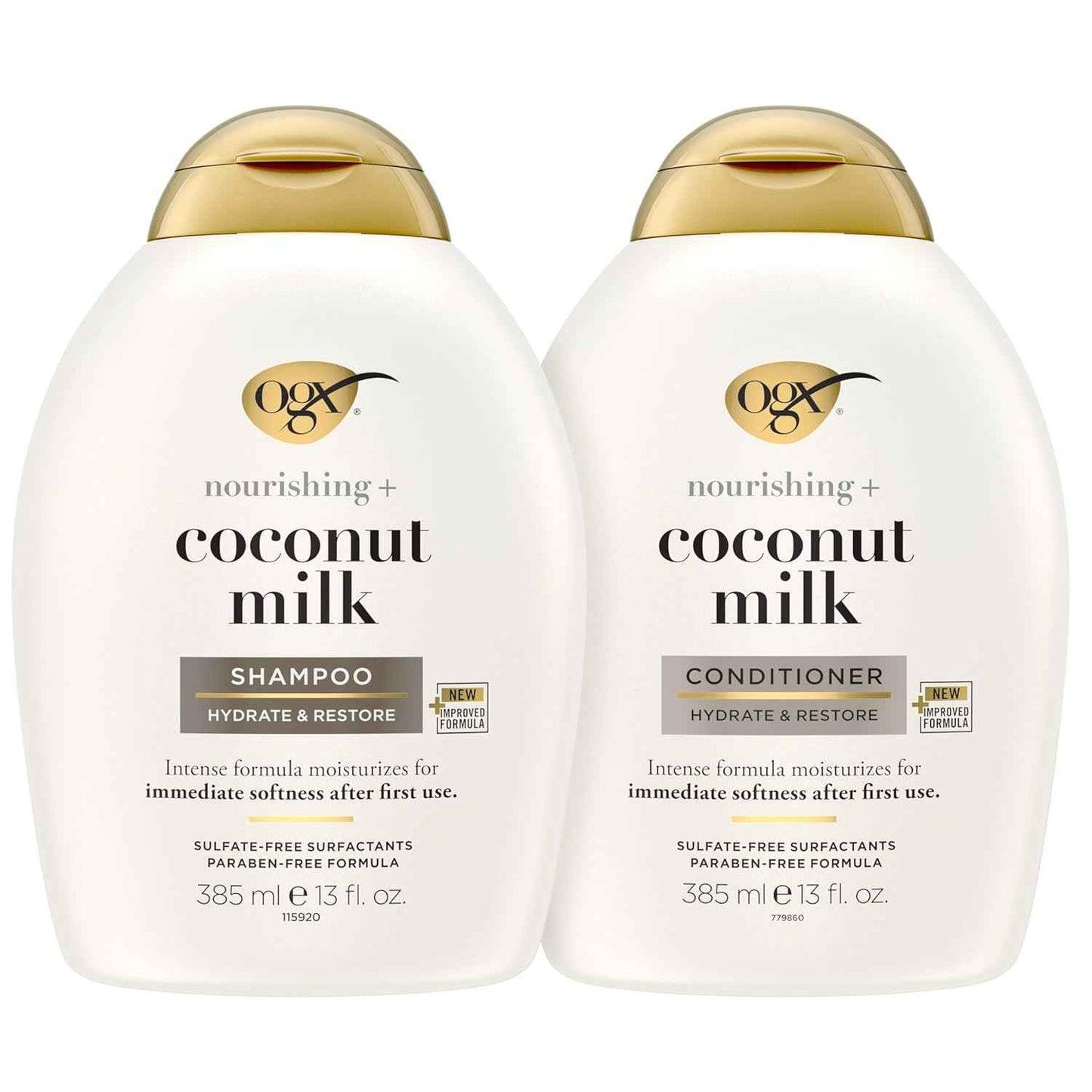 OGX Nourishing + Coconut Milk Sulfate Free Shampoo and Conditioner Set, Hydrates & Softens Hair, Lipi Pro Shield Technology, Creamy Coconut Milk White Peach & Shea Butter Scent