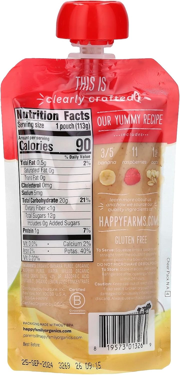 Happy_Baby_Organics_Stage_2_Baby_Food_Pouches,_Gluten_Free,_Vegan_&_Healthy_Snack,_Clearly_Crafted_Fruit_&_Veggie_Puree,_Bananas,_Raspberries_&_Oats,_4_Ounces_(Pack_of_1)