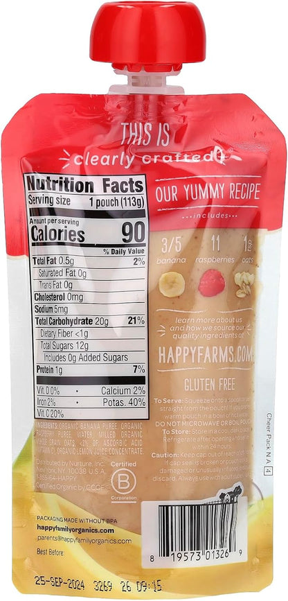 Happy_Baby_Organics_Stage_2_Baby_Food_Pouches,_Gluten_Free,_Vegan_&_Healthy_Snack,_Clearly_Crafted_Fruit_&_Veggie_Puree,_Bananas,_Raspberries_&_Oats,_4_Ounces_(Pack_of_1)