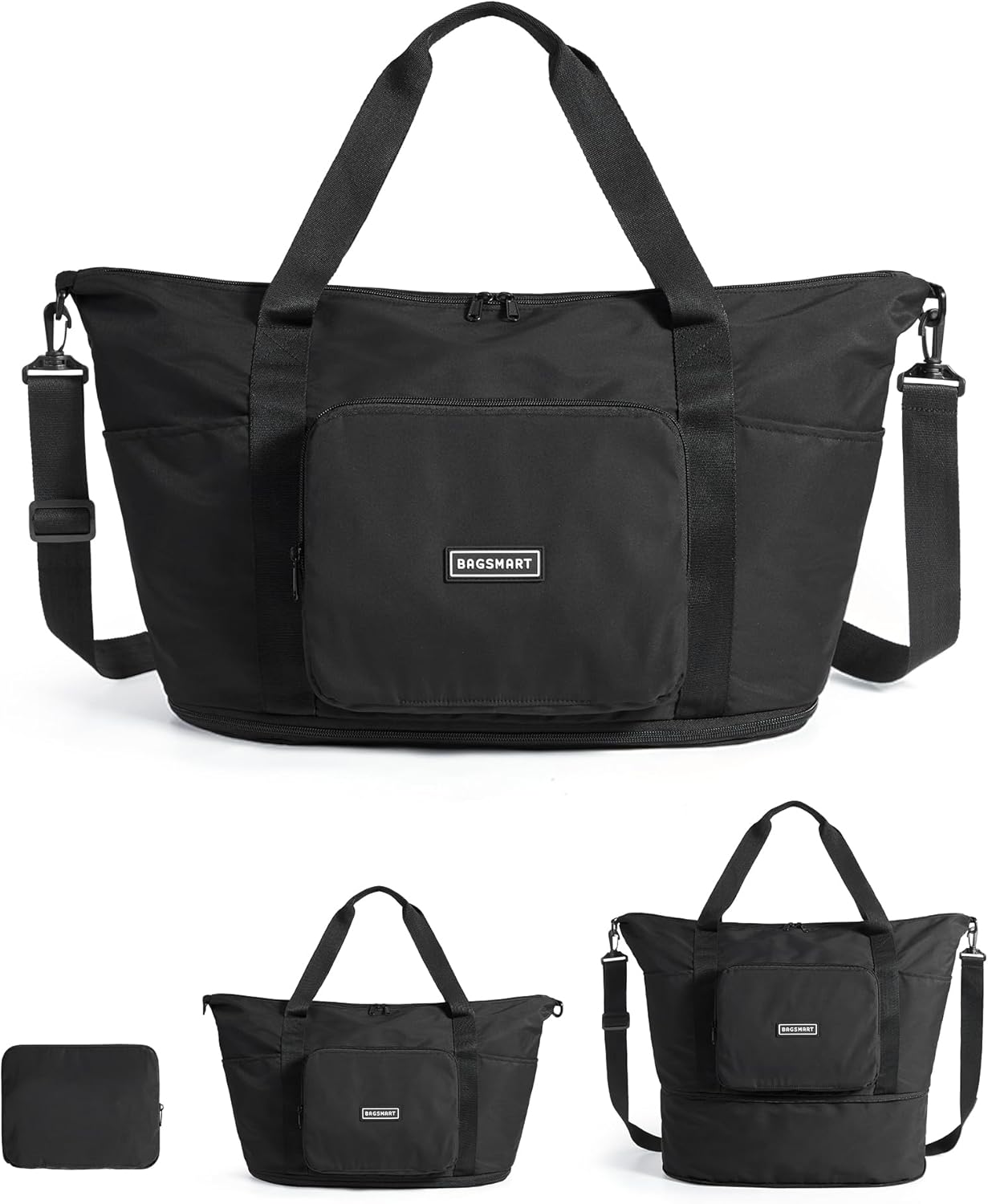 BAGSMART_Foldable_Travel_Bag,_37L_Duffle_Bag_for_Travel,_Expendable_Carry_on_Weekender_Duffel,_Lightweight_Personal_Item_Bag,_Black
