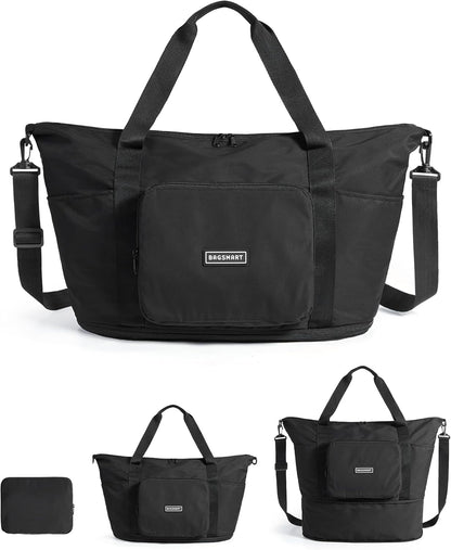 BAGSMART_Foldable_Travel_Bag,_37L_Duffle_Bag_for_Travel,_Expendable_Carry_on_Weekender_Duffel,_Lightweight_Personal_Item_Bag,_Black