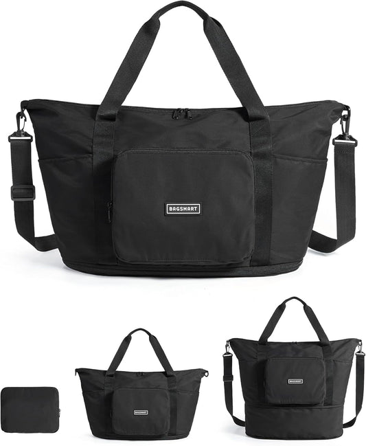 BAGSMART_Foldable_Travel_Bag,_37L_Duffle_Bag_for_Travel,_Expendable_Carry_on_Weekender_Duffel,_Lightweight_Personal_Item_Bag,_Black