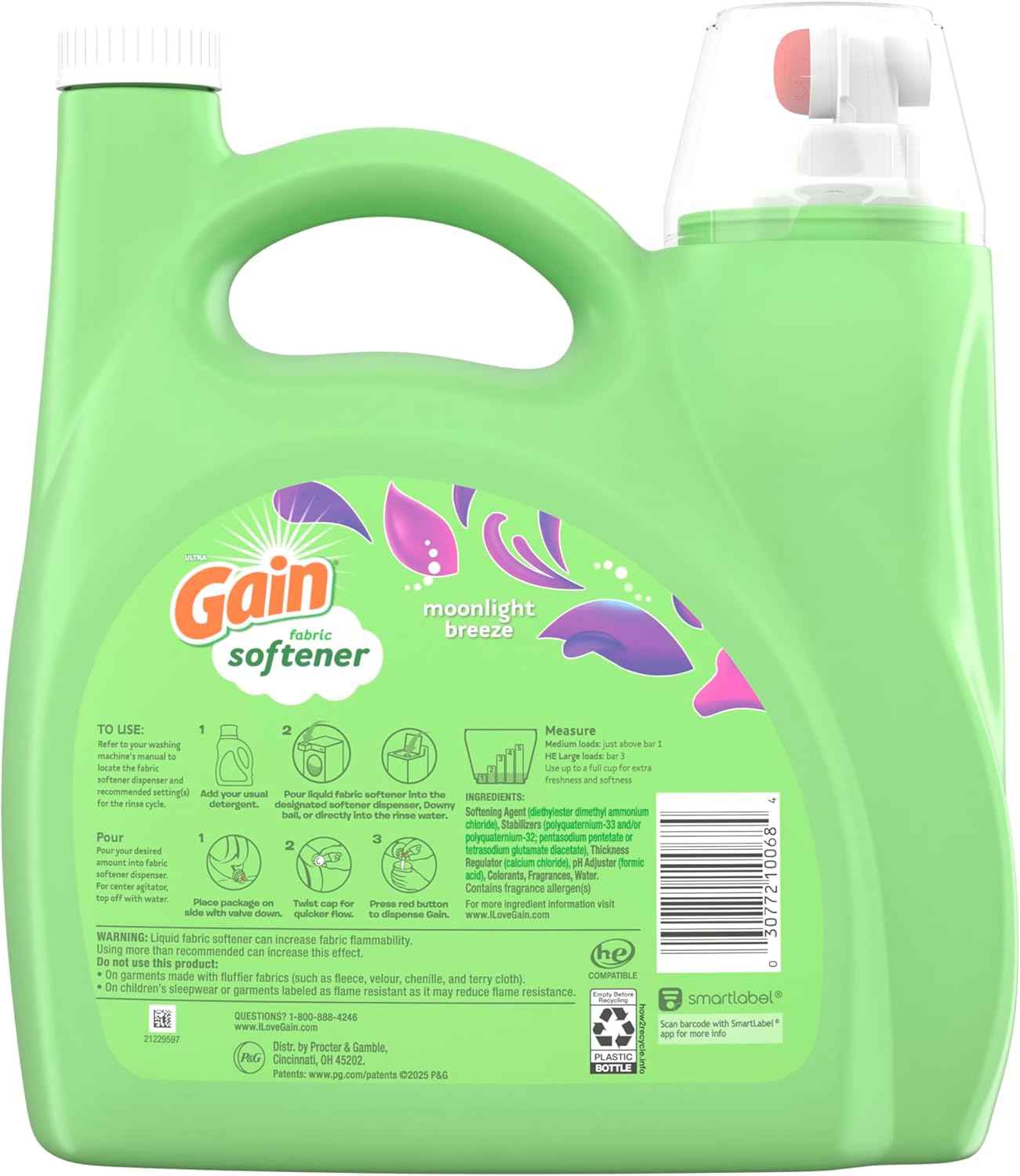 Gain Moonlight Breeze Fabric Softener, Smooth Touch Laundry Conditioner Liquid