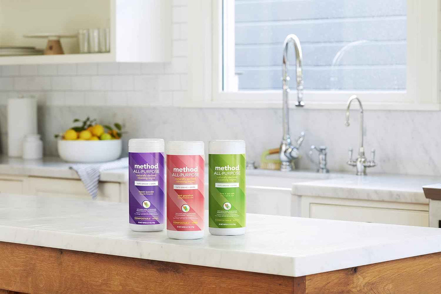 Method All-Purpose Cleaning Wipes, Pink Grapefruit, Multi-Surface, Compostable, 70 Count