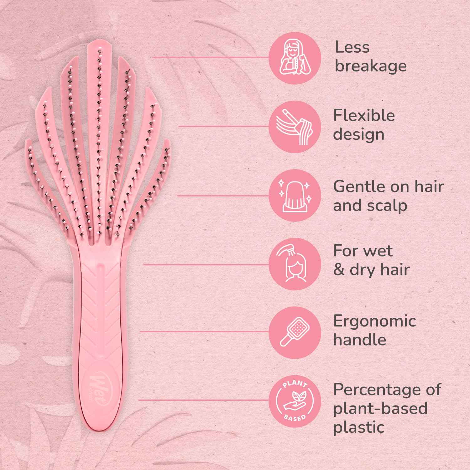 Wet Brush Go Green Curl Detangler Hair Brush, Pale Pink, Ultra-Soft IntelliFlex Detangling Bristles Glide Through Tangles with Ease, Great For Curls, No Split Ends & Pain-Free for Wet or Dry Hair