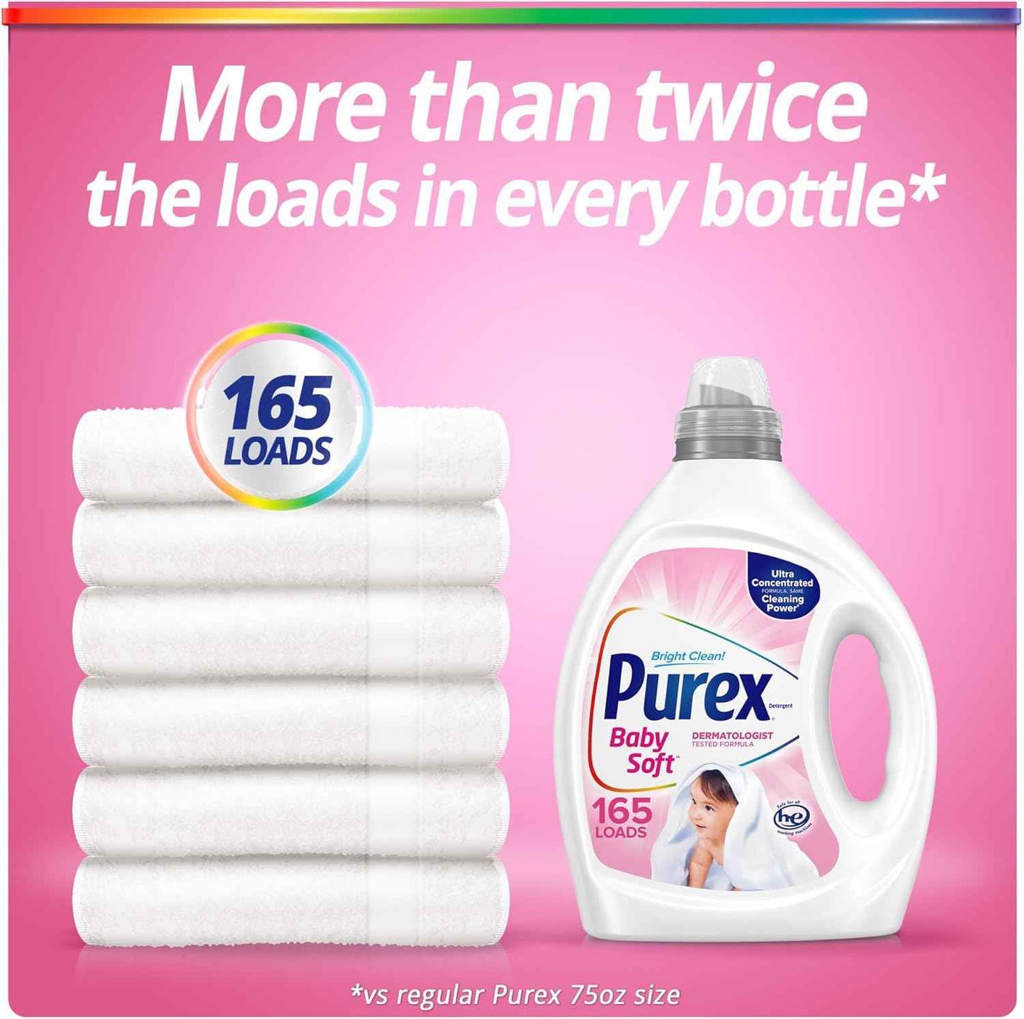 Purex Baby Soft Liquid Laundry Detergent, Ultra Concentrated, 82.5 fl oz, 165 Loads, Hypoallergenic, Dye Free, Gentle on Skin