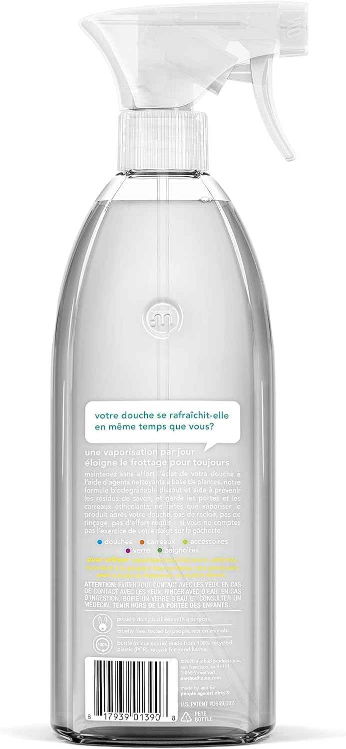 Method Daily Shower Cleaner Spray, & Spray and Walk Away, Eucalyptus Mint Scent, 28 Fl Oz, (Pack of 4), Packaging May Vary