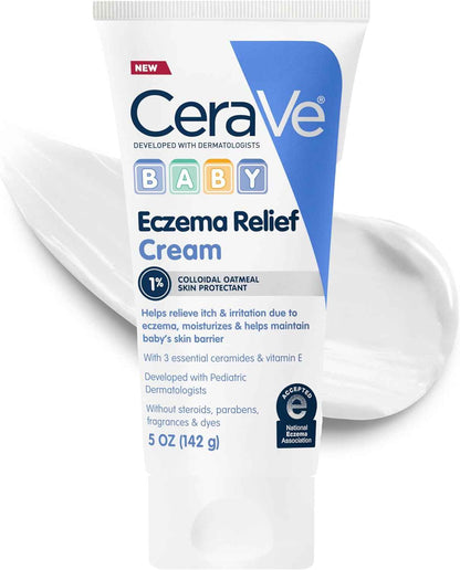 CeraVe Baby Eczema Relief Cream, 1% Colloidal Oatmeal Cream With Vitamin E & Ceramides, Soothes & Calms Itchy Skin, Developed With Pediatric Dermatologist, Fragrance Free, 5oz