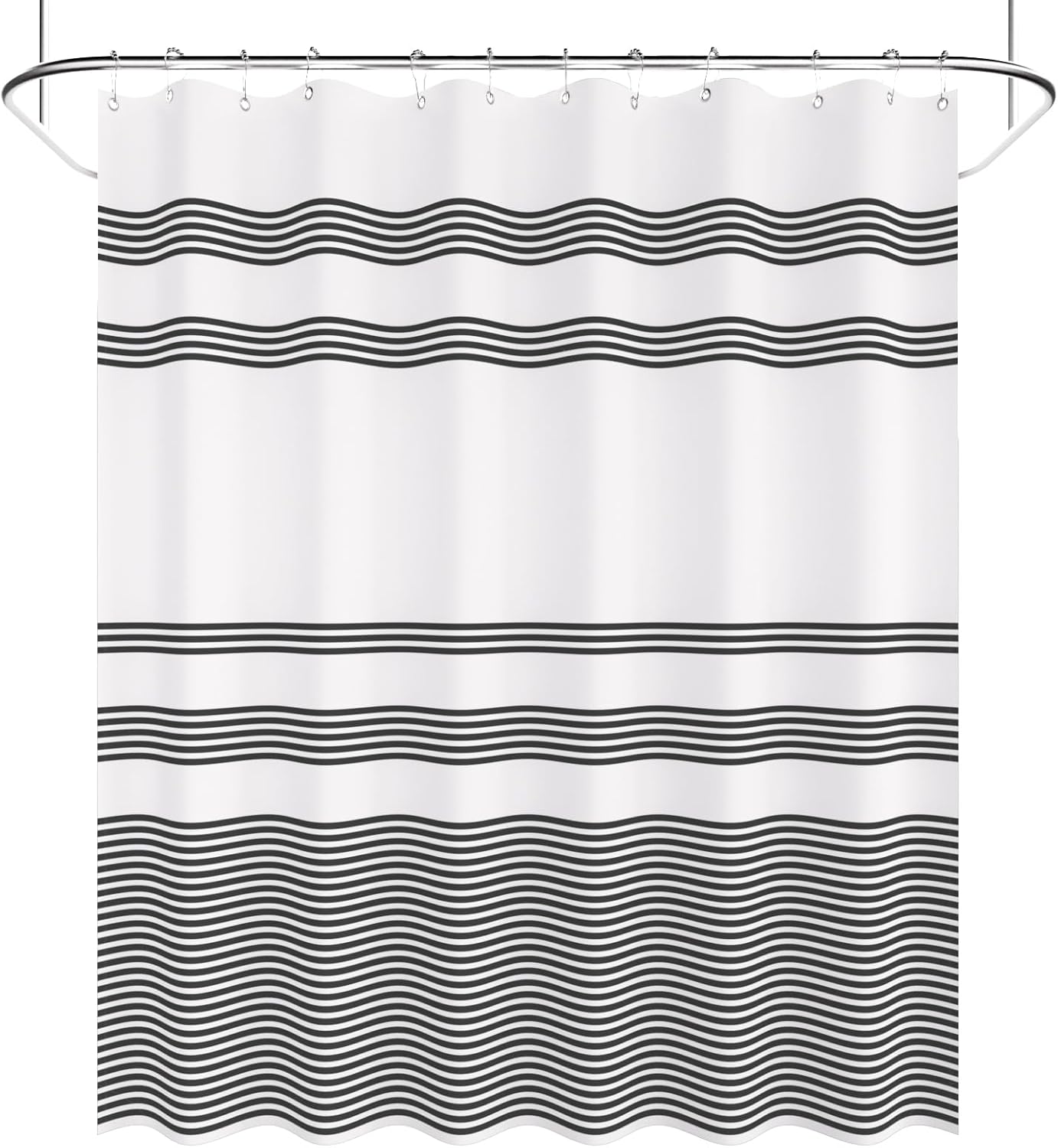 AmazerBath_Shower_Curtain,_Washable_Cloth_Black_Shower_Curtain_Sets_with_12_Shower_Curtain_Hooks,_Fabric_Rustic_Black_and_White_Striped_Curtain,_Farmhouse_Bathroom_Curtains,_72x72_Inches